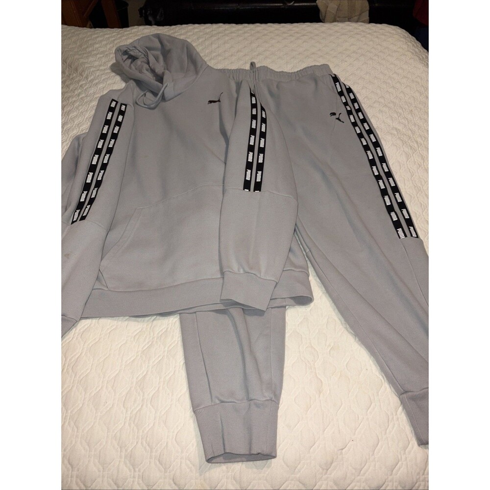 Puma Tracksuit Mens Gray Authentic 2 Piece Set Sweatsuit Hoodie & Pants Size XL